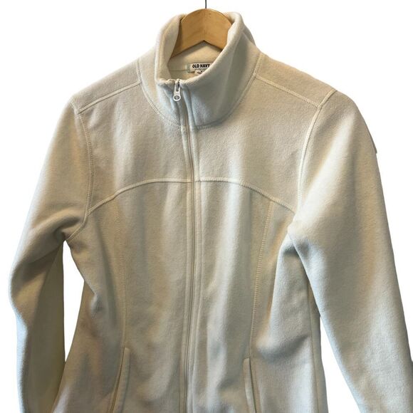 OLD NAVY Cream Fleece High Collar Zip Up Casual Spring Jacket Coat M - Picture 2 of 8